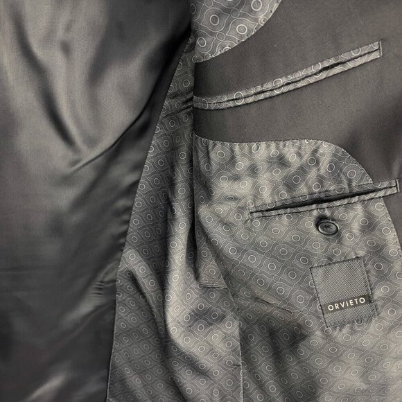 ORVIETO for Ernest 100% Wool Stretch Notch Lapel Modern Fit Black Suit Size 42R - Picture 8 of 11